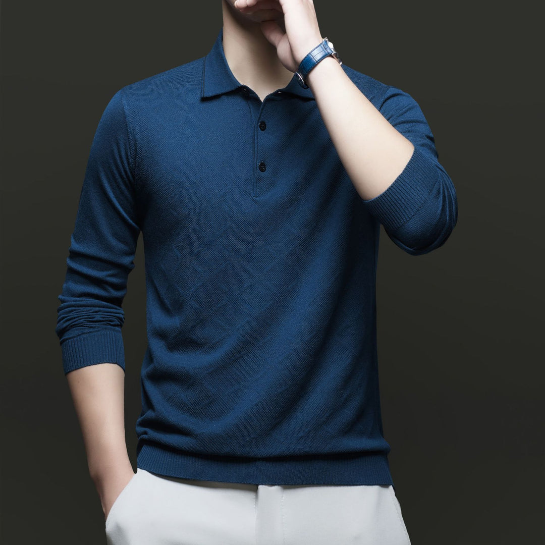 Herren Langarm-Polohemd mit strukturiertem Design und modischem Kragen Drune
