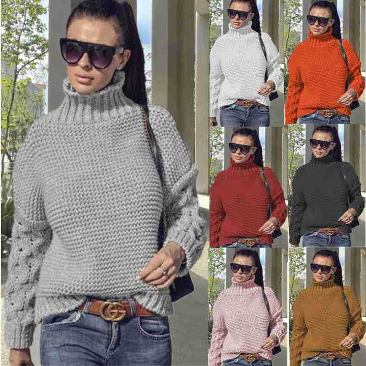 Damen Grobstrickpullover mit Rollkragen und Zopfdetails Drune