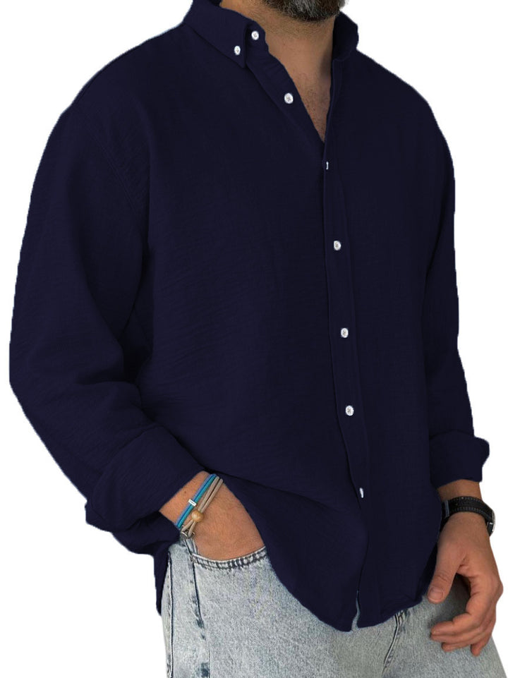 Herren nan leichtes Baumwoll-Leinen-Hemd mit Button-Down-Kragen und entspannter Relaxed-Fit Drune