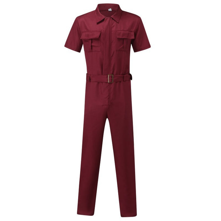 Herren nan Kurzarm-Arbeits-Overall mit Taillengürtel und Brusttaschen Drune