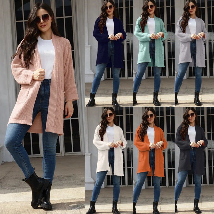 Damen gemütlicher Strick-Cardigan mit offenen Taschen und weitem Schnitt Drune