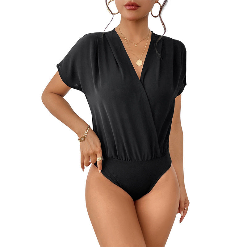 Damen Body mit eleganter Wickeloptik und kurzen Ärmeln Drune
