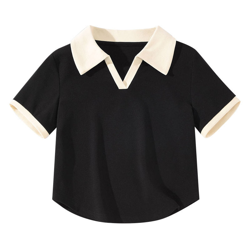 Damen Chic Farbblock Polo Top Drune