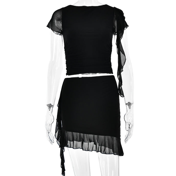 Damen Crop-Top und Minirock mit asymmetrischem Saum und Rüschendetails Drune