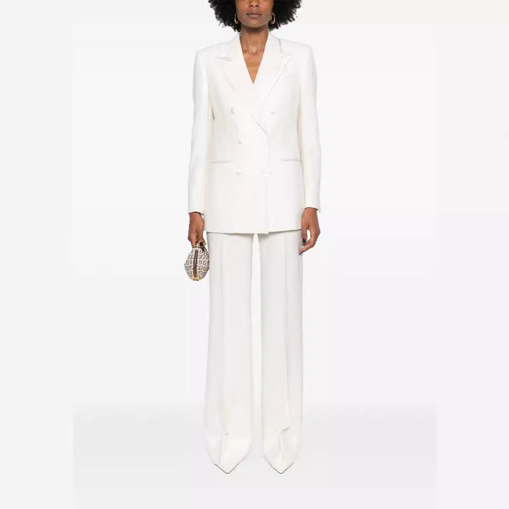 Damen Doppelreihiges Longblazer‑Hosenanzug mit Marlene‑Weitbeinhose und schlanker Silhouette Drune