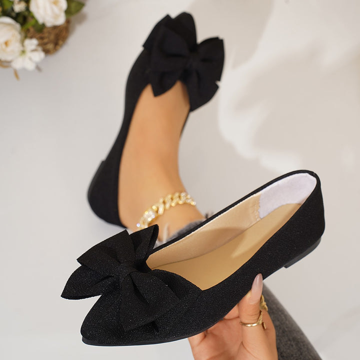 Damen elegante spitze Ballerinas mit großer Zierschleife und schimmerndem Obermaterial Drune