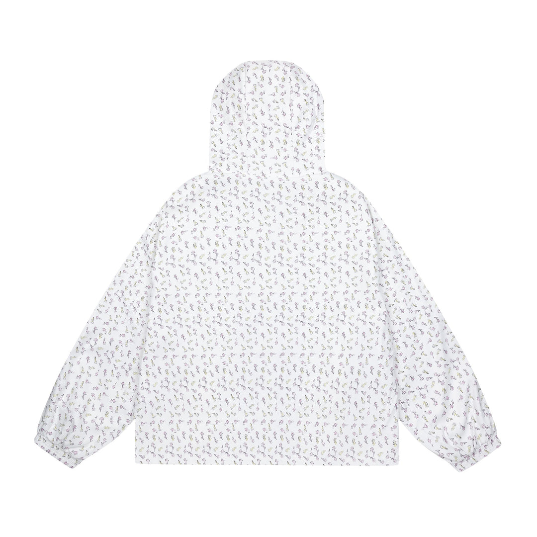 Damen leichte Kapuzenjacke mit floralem Allover‑Print und elastischen Bündchen Drune