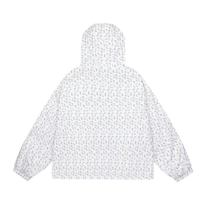 Damen leichte Kapuzenjacke mit floralem Allover‑Print und elastischen Bündchen Drune