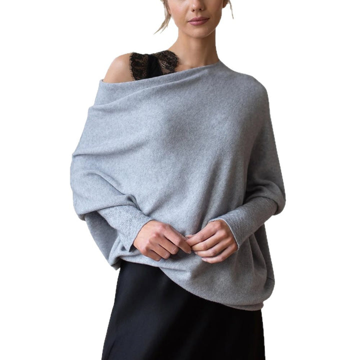 Damen lässiger Oversized Pullover mit Schulterfreies Design Drune
