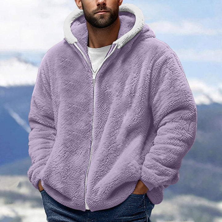 Herren Kuschelige Teddy-Fleece-Kapuzenjacke mit Reißverschluss und Oversize-Passform Drune