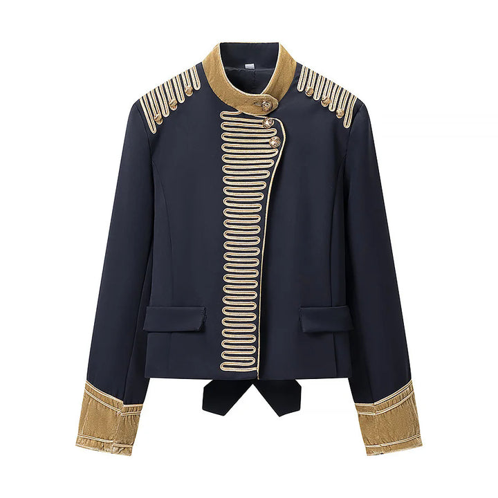 Damen nan militärische Paradejacke mit goldverzierten Passements, Stehkragen und Samtmanschetten Drune