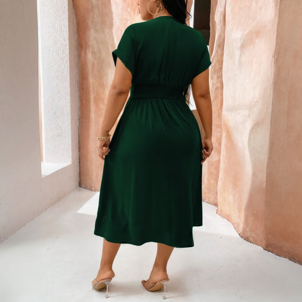 Damen Midikleid mit V-Ausschnitt und tailliertem Design Drune