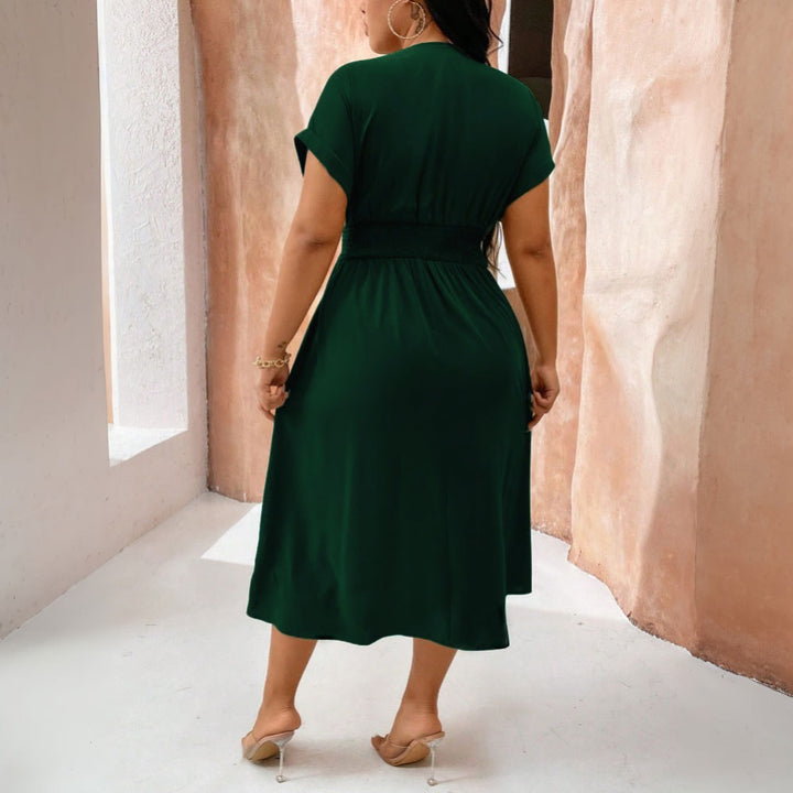 Damen Midikleid mit V-Ausschnitt und tailliertem Design Drune