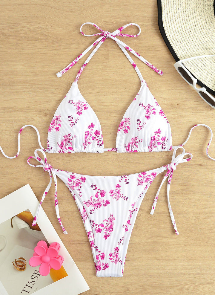 Damen Triangel-Bikini mit filigranem Blumenmuster Drune