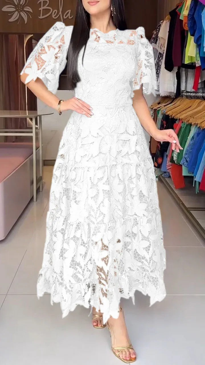 Damen nan Maxikleid aus floraler Guipure-Spitze mit taillierter Passform und Stufensaum Drune