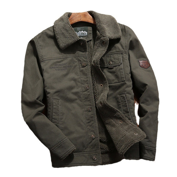 Herren nan robuste Canvas-Arbeitsjacke mit komplettem Sherpa-Innenfutter, verdeckter Druckknopfleiste und funktionalen Brust- und Eingrifftaschen Drune