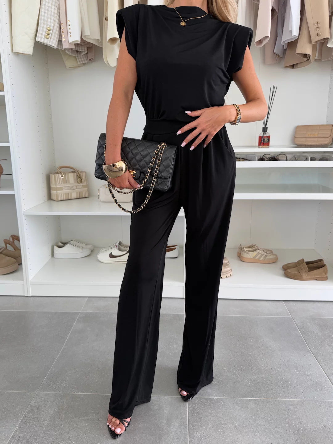 Damen elegantes Jumpsuit mit weitem Bein Drune