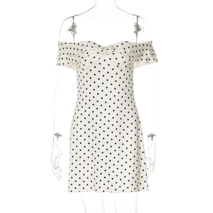 Damen Verspieltes Polka-Dot Cocktailkleid mit Schulterfreiem Design und Rüschendetails Drune