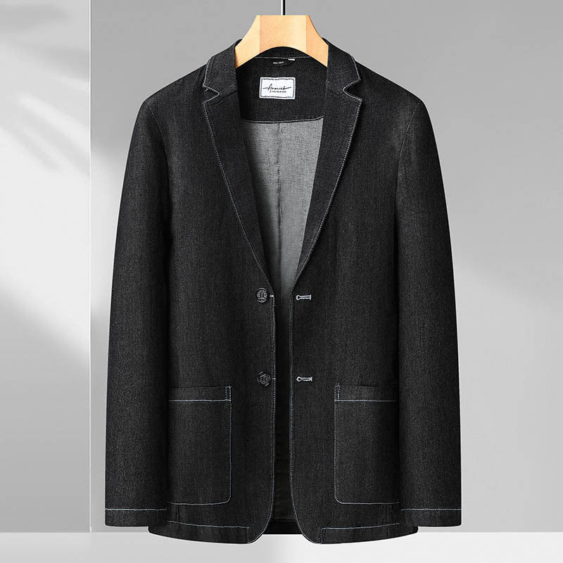 Herren Leichter Jeansblazer im Casual-Sakko-Stil, ungefüttert mit aufgesetzten Taschen Drune