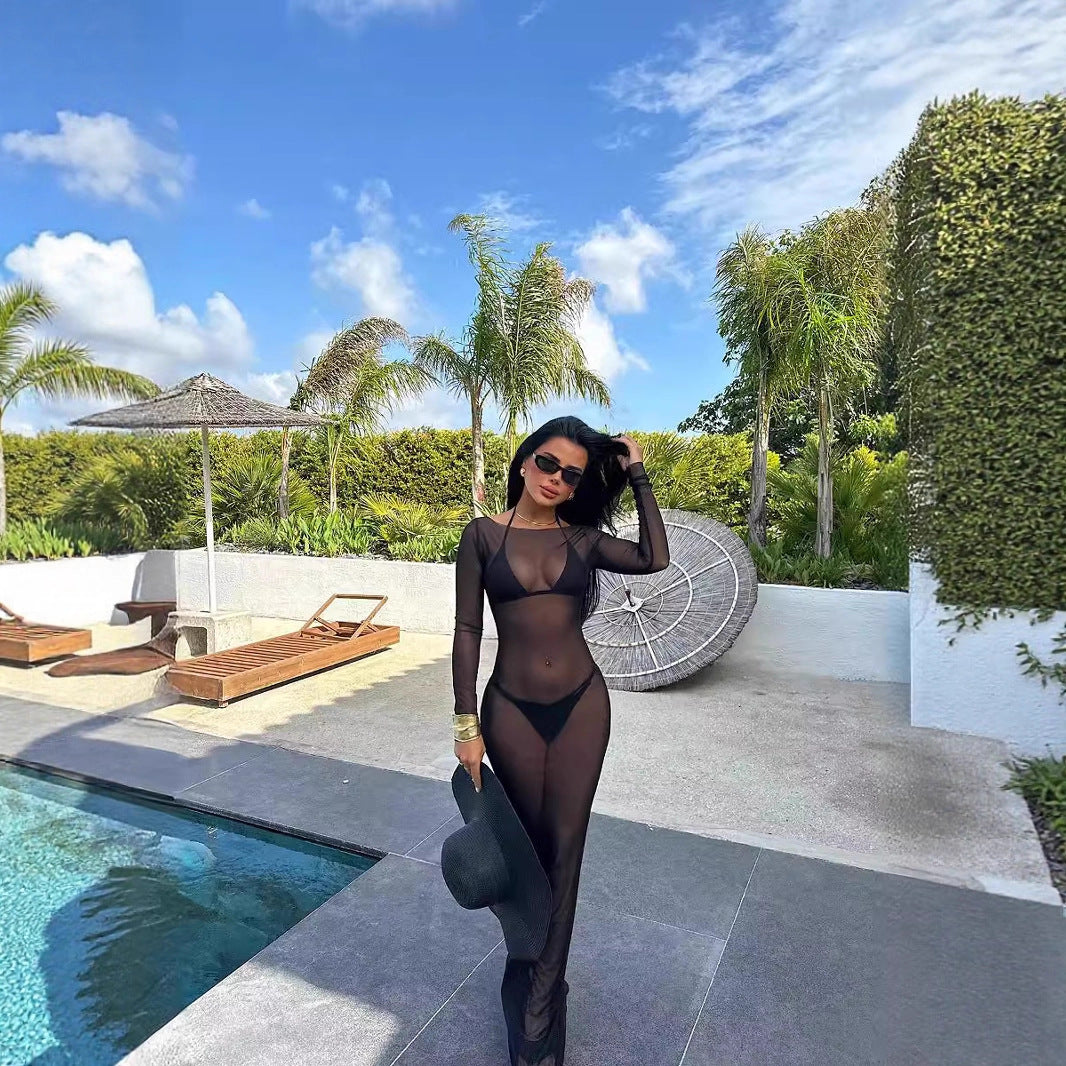 Damen Langarm Maxikleid mit elegantem Schnitt und figurbetonendem Design Drune