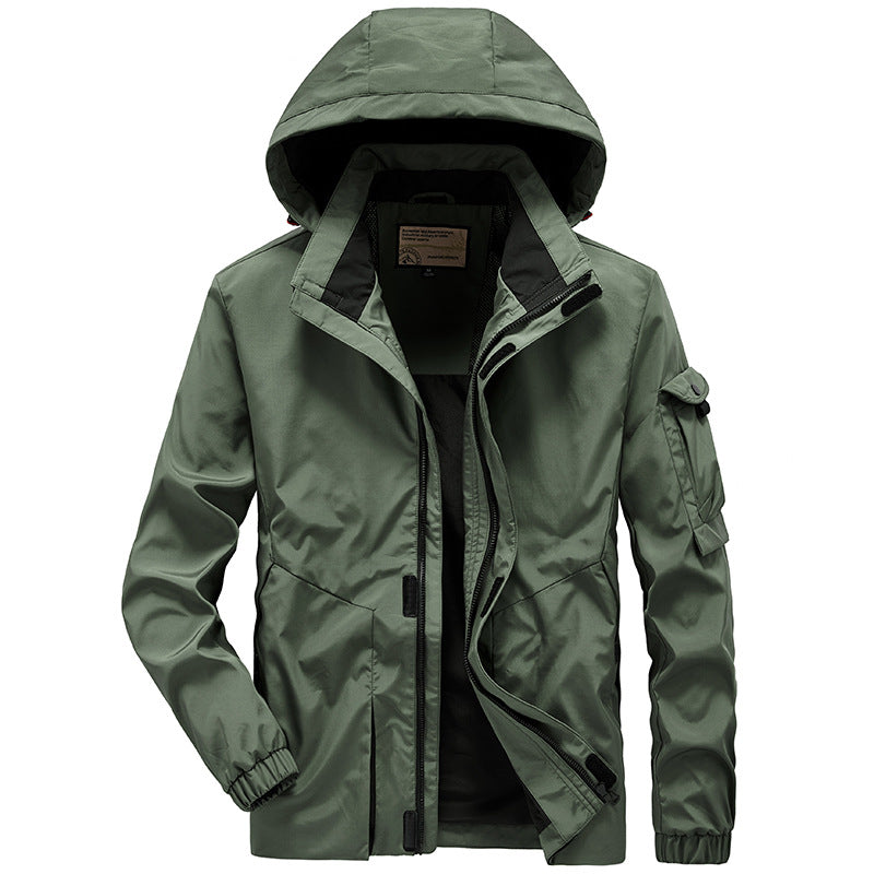Herren Leichter Wasserabweisender Windbreaker mit Kapuze und Mehrfachtaschen Drune