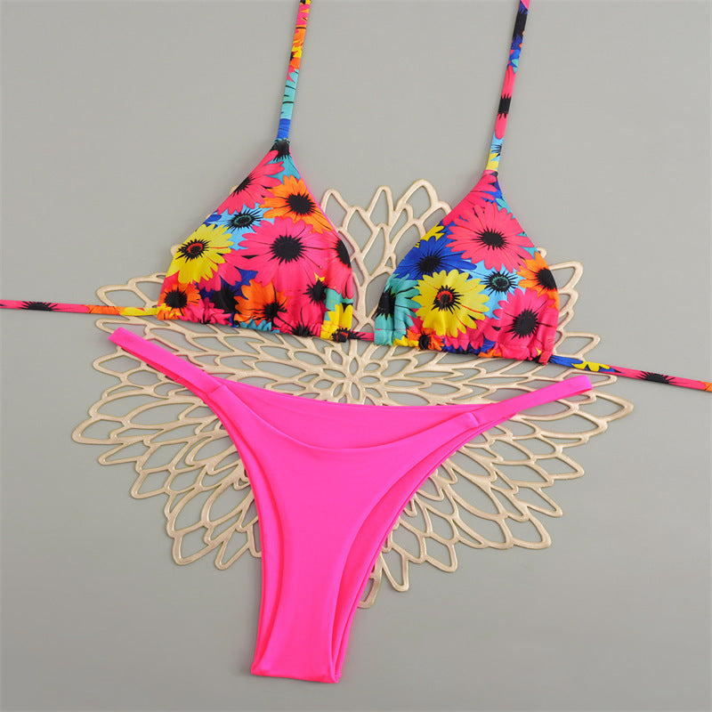 Damen Triangelbikini mit buntem Muster und verstellbaren Trägern Drune