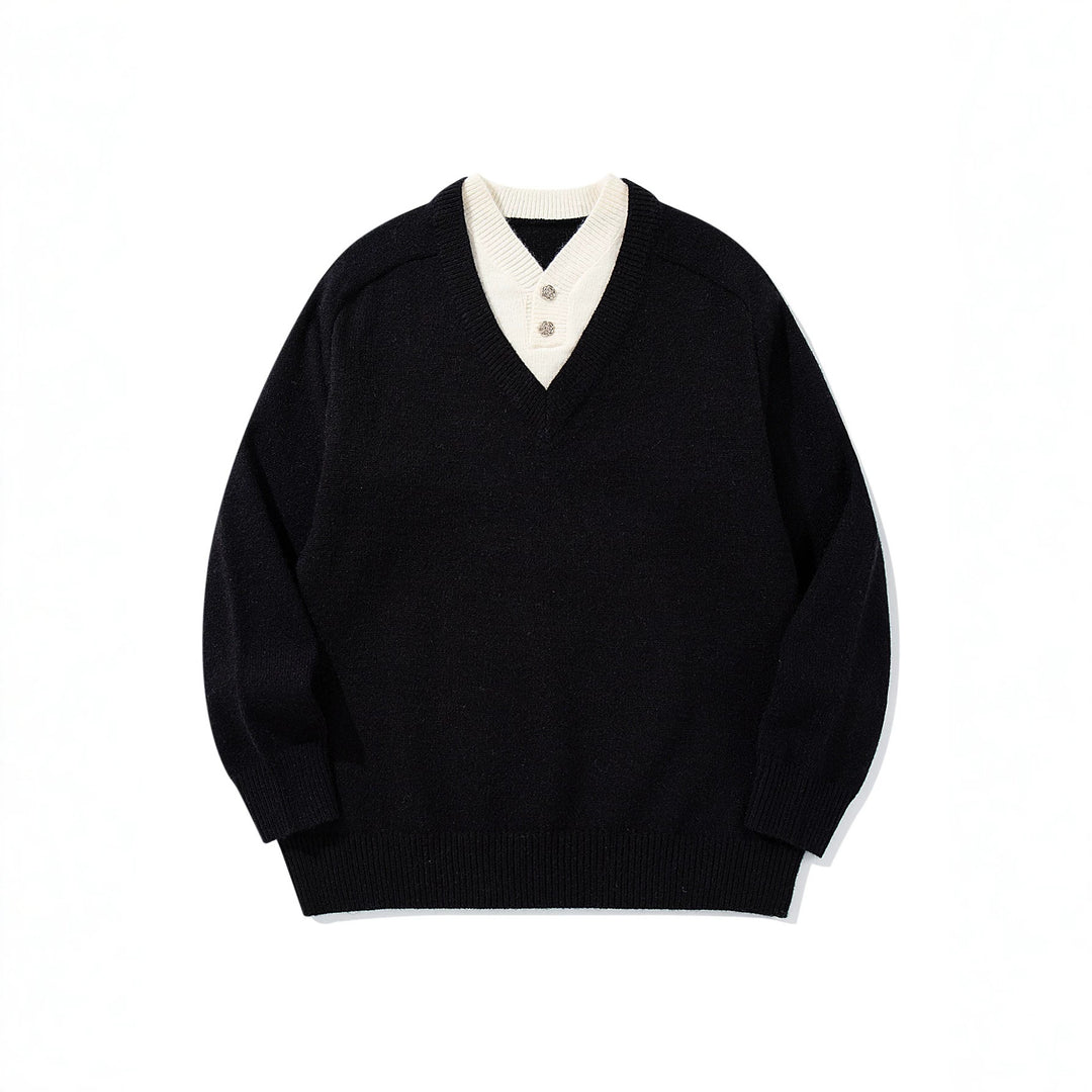Herren Pullover mit tiefem V-Ausschnitt und eingearbeitetem Henley‑Kragen Drune