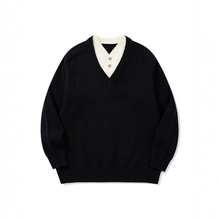 Herren Pullover mit tiefem V-Ausschnitt und eingearbeitetem Henley‑Kragen Drune