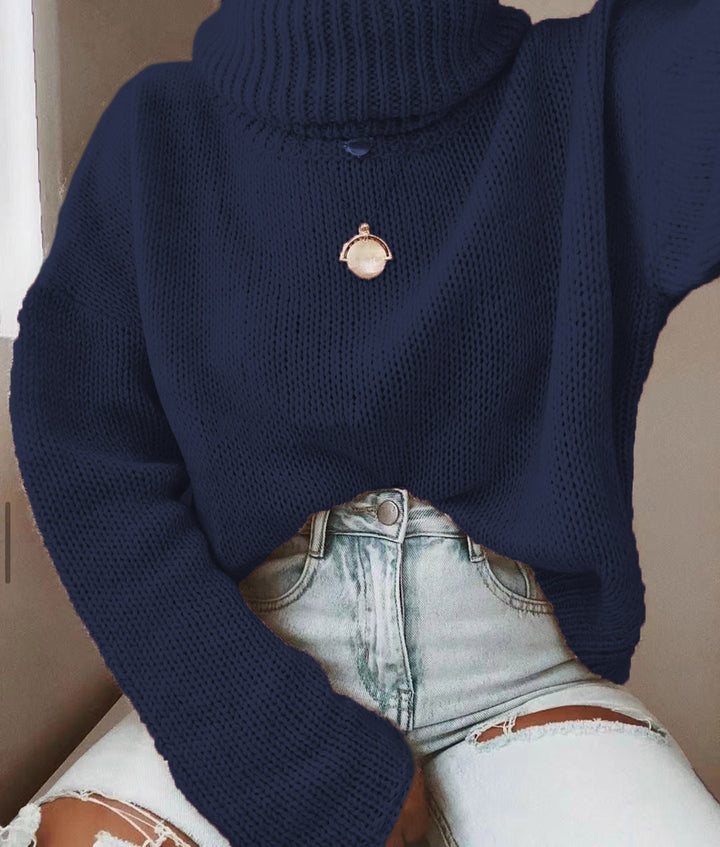 Damen Oversize Rollkragenpullover grobgestrickt mit weitem Schnitt Drune