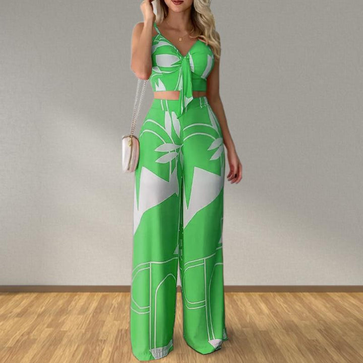 Damen Elegantes Set mit Kombination aus Crop-Top und weitem Hosen Drune