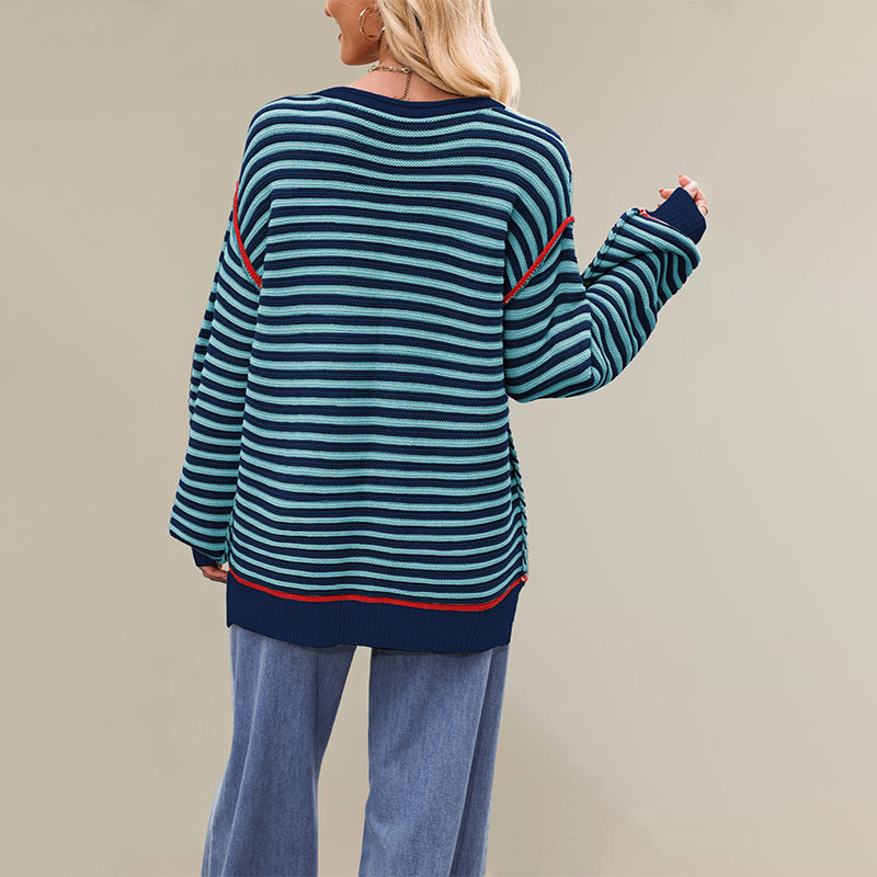 Damen gestreifter Pullover mit weichem Stoff und lässigem Schnitt Drune