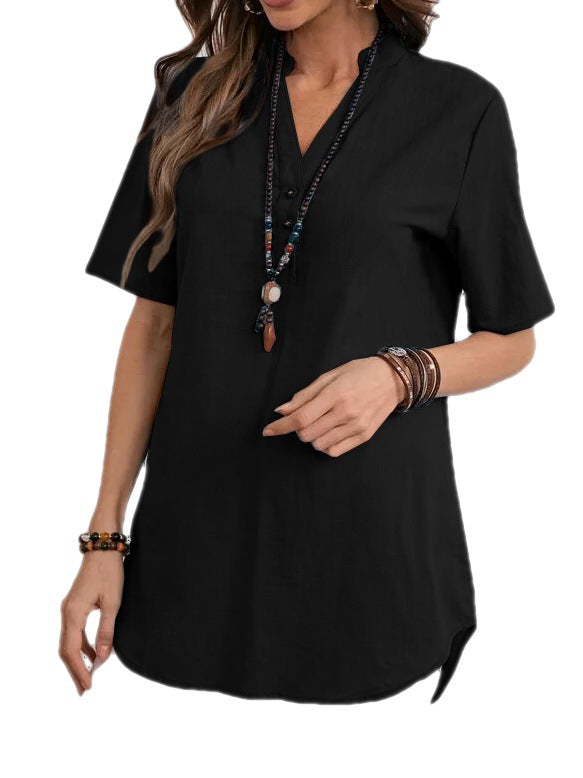Damen kurzärmliges Blusenshirt mit modernen Druckknöpfen und angenehmem Schnitt Drune
