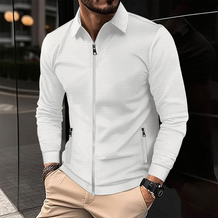 Herren nan strukturiertes Slim-Fit Zip-Überhemd mit Hemdkragen Drune
