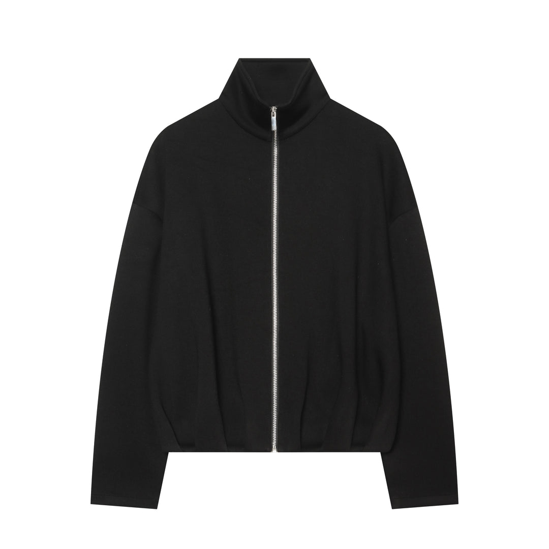 Damen Cropped‑Sweatjacke mit hohem Stehkragen, durchgehendem Reißverschluss und taillierter Tunnelzugsaum Drune
