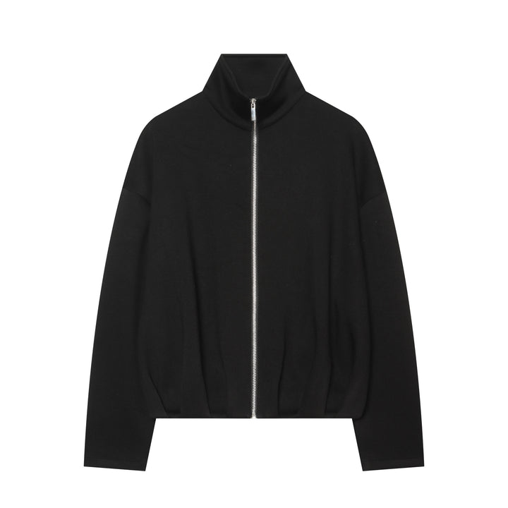 Damen Cropped‑Sweatjacke mit hohem Stehkragen, durchgehendem Reißverschluss und taillierter Tunnelzugsaum Drune
