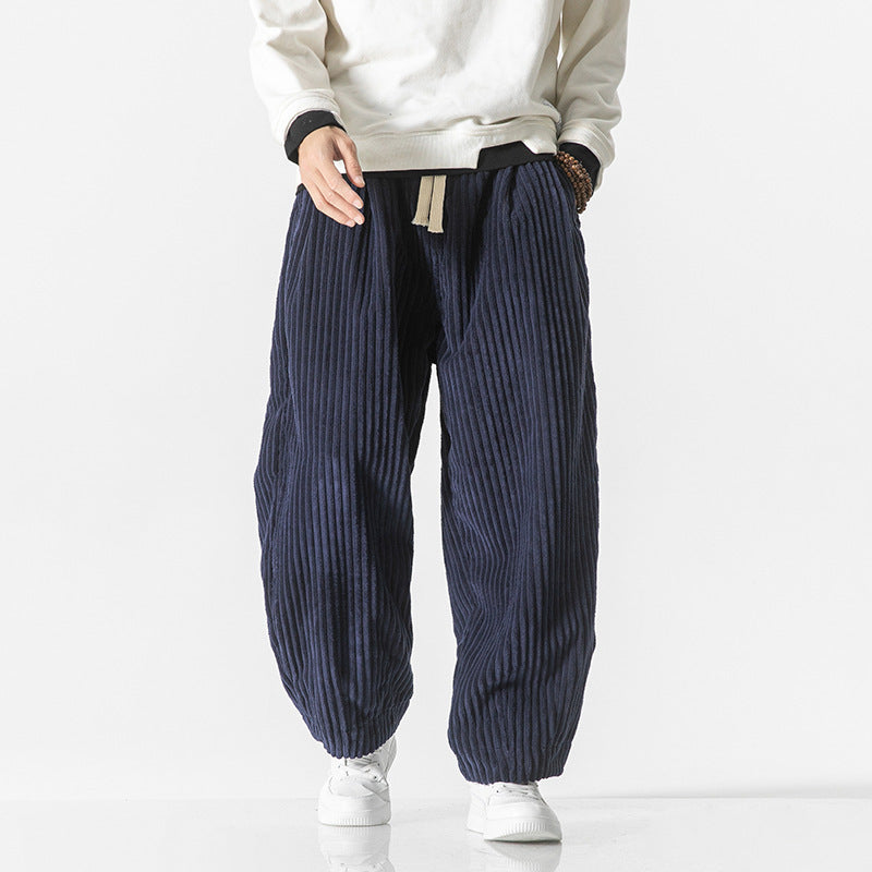 Herren Weit geschnittene Cord-Ballonhose mit Tunnelzugbund und breitem Rippenrelief Drune