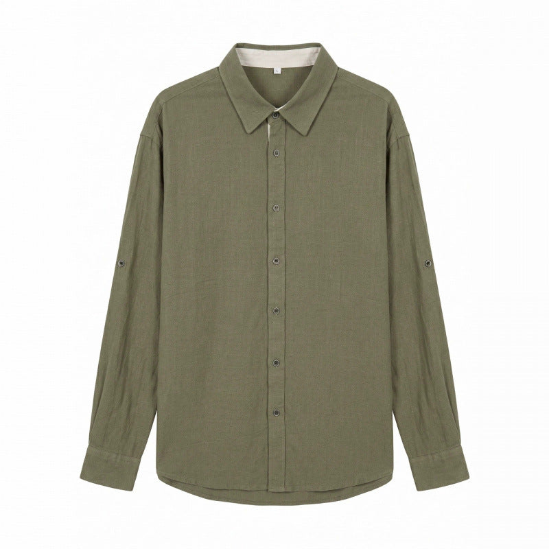 Herren Leichtes Oversize-Leinenhemd mit Kentkragen und abgerundetem Saum Drune