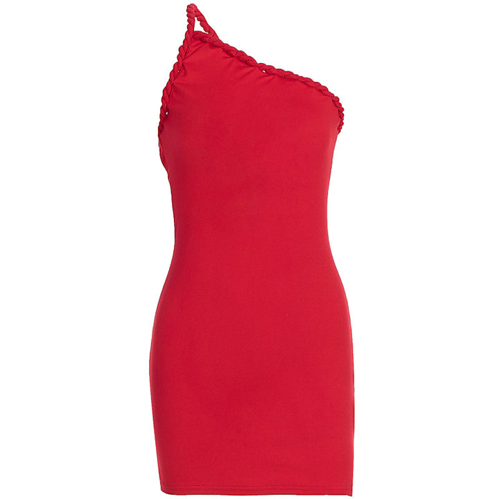 Damen Figurbetontes One-Shoulder Kleid mit Rüschen Drune
