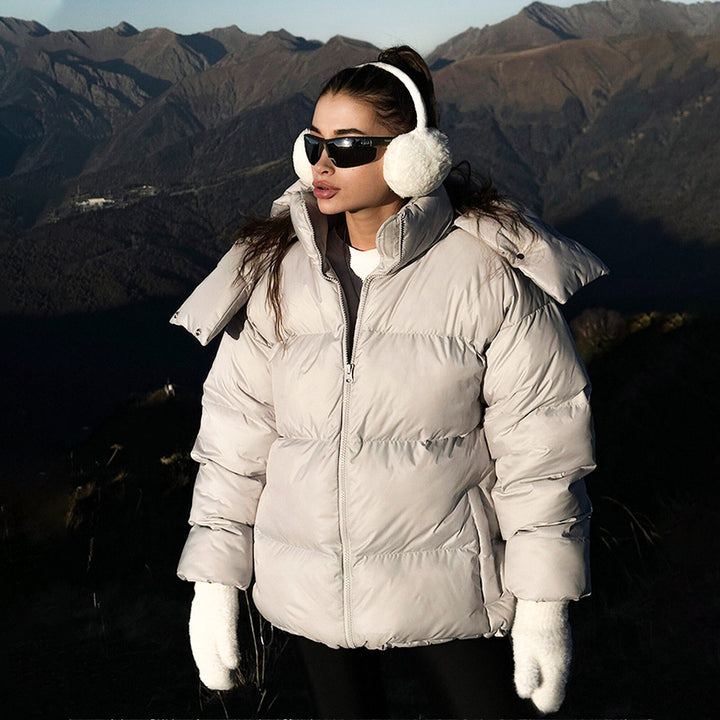 Damen Modische Steppjacke mit hochschließendem Kragen und voluminösen Ärmeln Drune