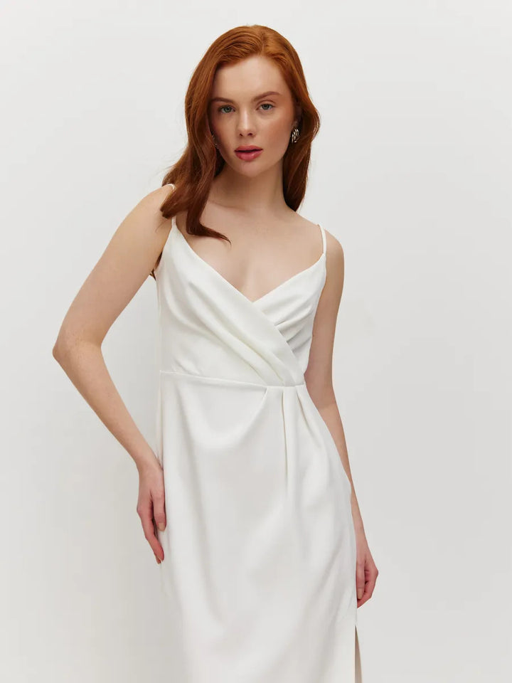 Damen elegantes Wickelkleid mit verstellbaren Trägern und schickem Frontschlitz Drune