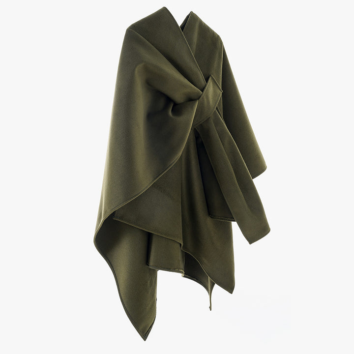Damen Eleganter Wickel‑Cape mit Knotenverschluss und fließender Drapierung Drune