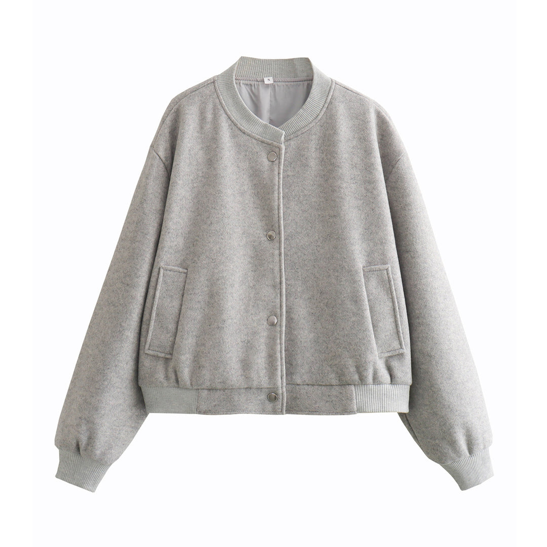 Damen Oversize-Bomberjacke aus Wollmix mit Druckknopfverschluss und geripptem Saum Drune