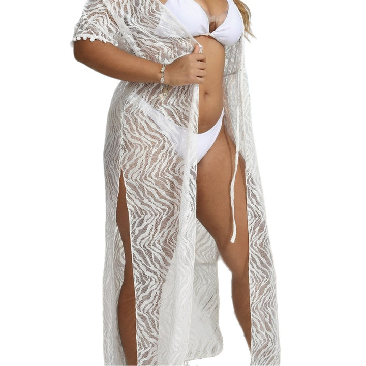 Damen transparenter Strandüberwurf mit verspieltem Häkelmuster Drune