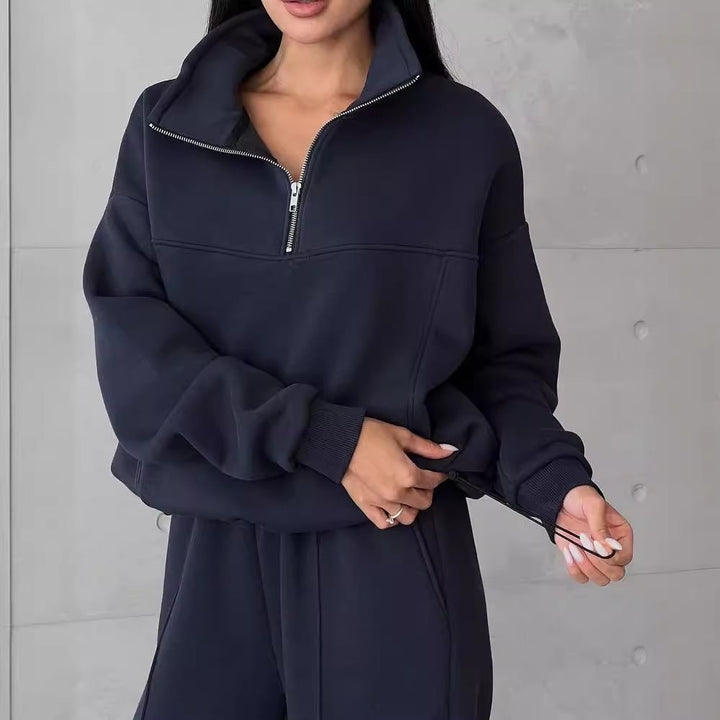 Damen Sportliches Fleece-Kombinationsset mit Stehkragen Drune