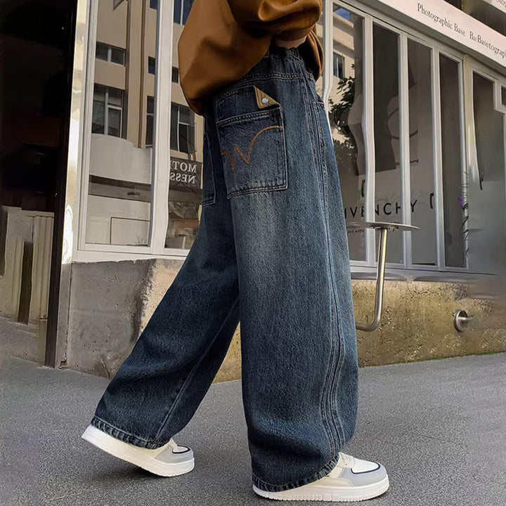 Unisex weite Denim-Hose mit hoher Taille Drune