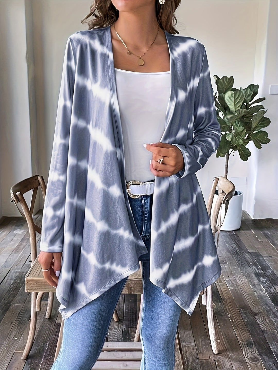 Drune | Cardigan - Offene Vorderseite - Lange Ärmel - Batikmuster - Lässige Chic-Schicht