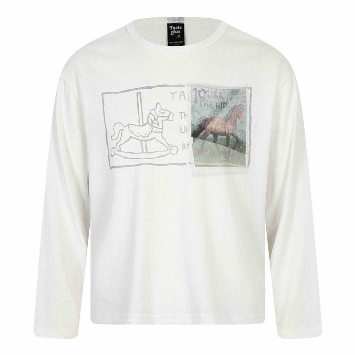 Unisex Langärmeliges Printshirt aus Baumwollmix mit Vintage‑Pferdemotiv Drune