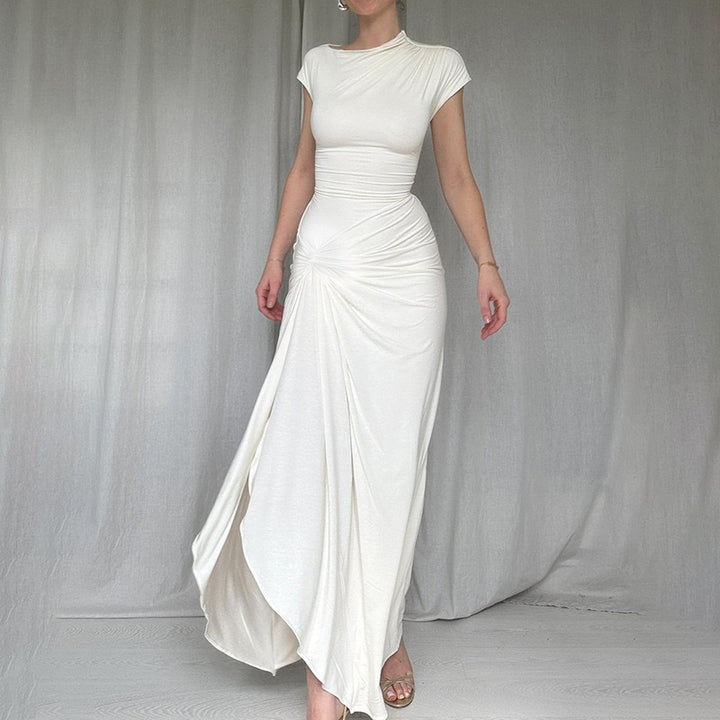 Damen Elegantes Maxikleid mit asymmetrischem Schnitt und dekorativer Drapierung Drune
