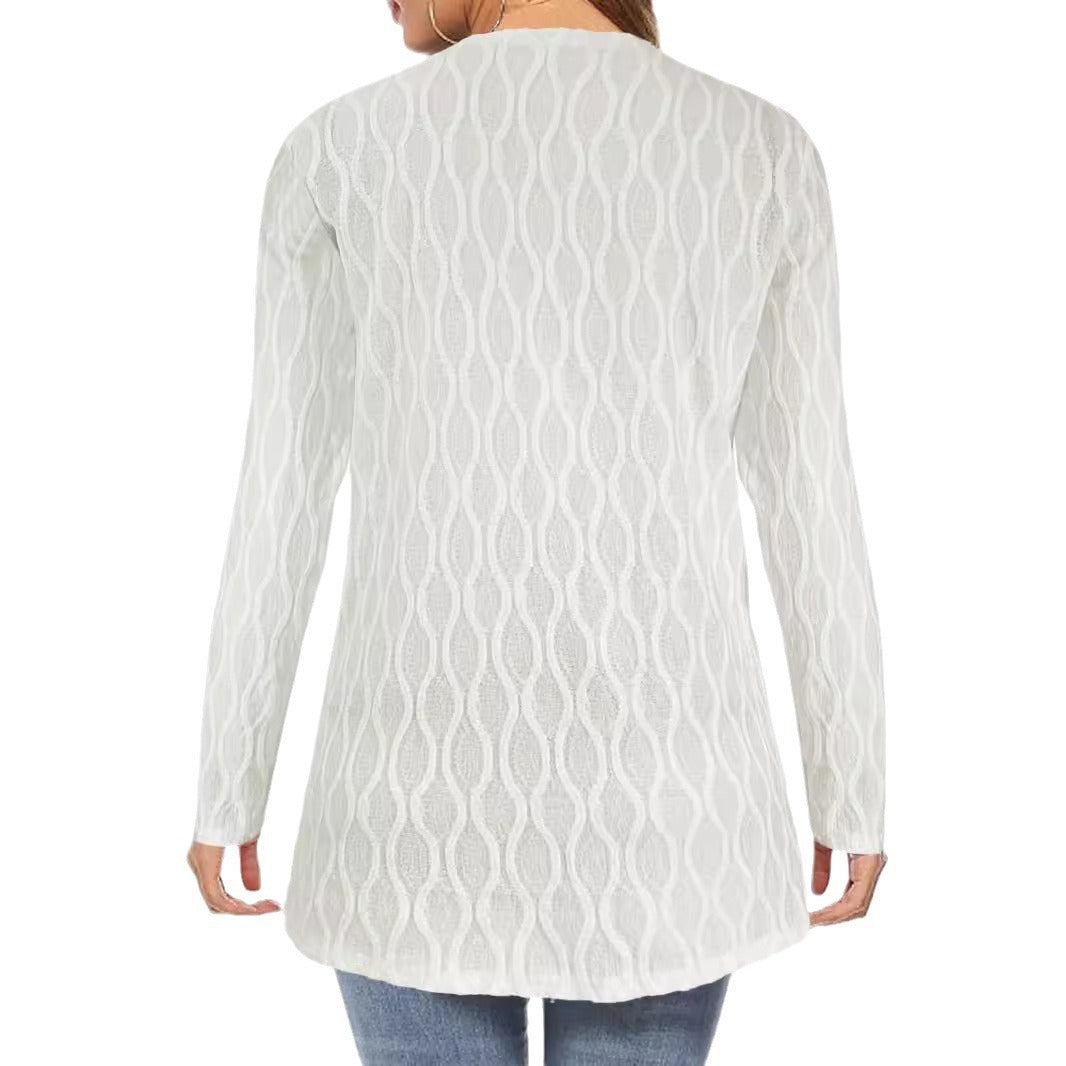 Damen Offene Strickjacke mit strukturierter Wellenoptik und aufgesetzten Taschen Drune