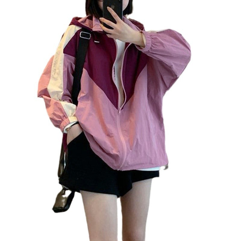 Damen Sportliche Windbreaker-Jacke mit einzigartigem Farbblock-Design Drune